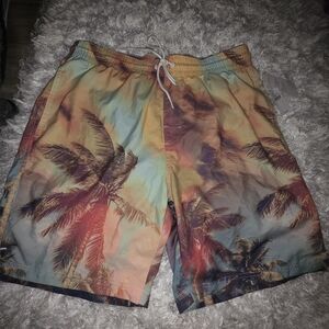 NWT Old NavyTropical Palm Print Men's Swim Shorts Sz L